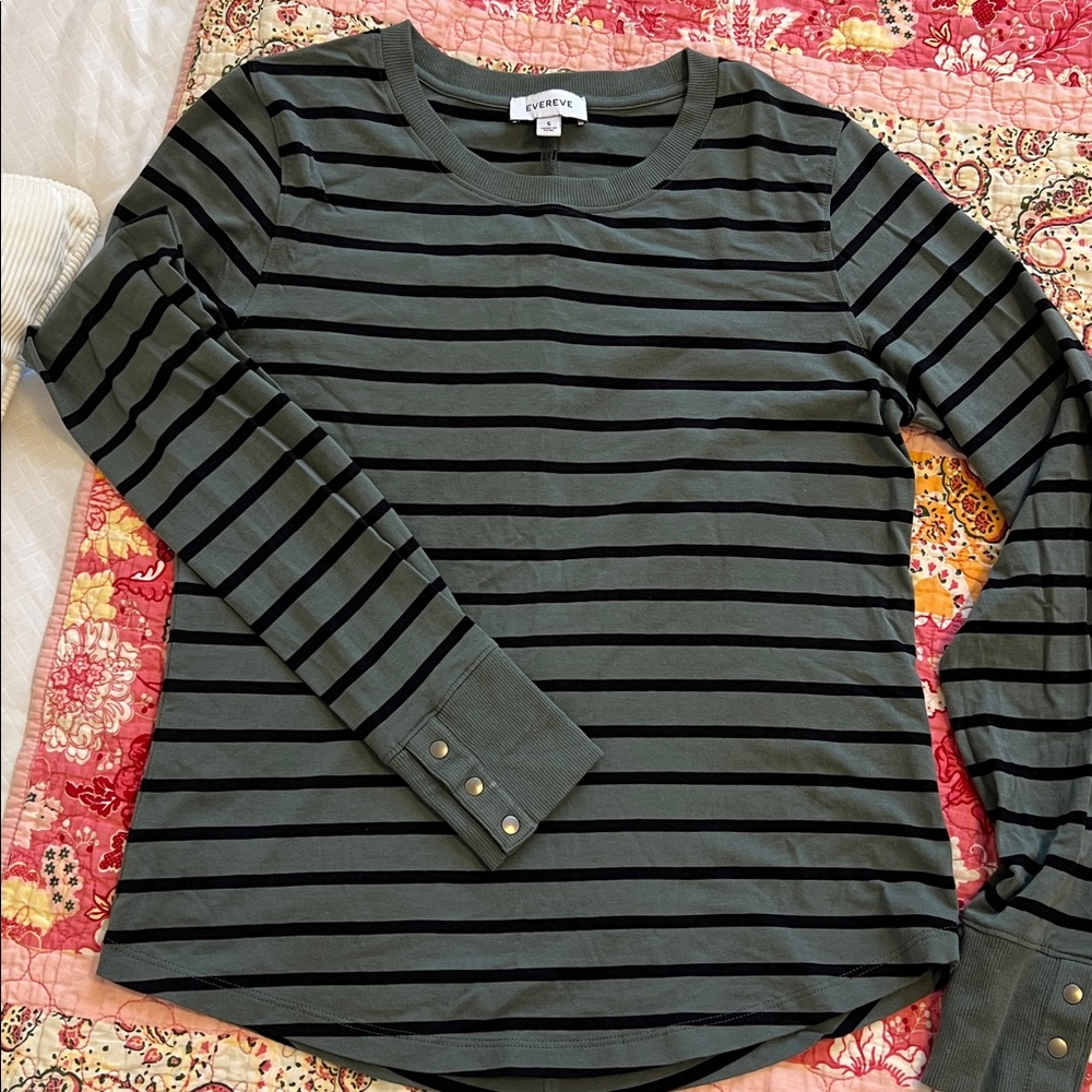 Evereve green and black Striped Long Sleeve Top